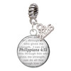 Silver Plated Domed Philippians 4:13 - Silver Plated Twist Rope Bead Charm Dangle with Mini Year 2026: Year to Remember Jewelry Gift - Celebrations