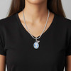 Silver Plated Small Blue Oval Cameo - Silver Plated Twist Rope Bead Charm Dangle with Mini Year 2026 as a necklace pendant