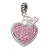Silver Plated Large Rounded Light Pink Oktant Crystal Heart - Silver Plated Twist Rope Bead Charm Dangle with Mini Year 2026: Year to Remember Jewelry Gift - Celebrations