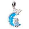 Silver Plated Large Blue Owl on Hot Blue Moon - Silver Plated Twist Rope Bead Charm Dangle with Mini Year 2026: Year to Remember Jewelry Gift - Celebrations