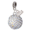 Silver Plated Large Super Sparkle Crystal Clear AB Volleyball - Silver Plated Twist Rope Bead Charm Dangle with Mini Year 2026: Year to Remember Jewelry Gift - Celebrations