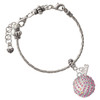 Silver Plated Large Super Sparkle Crystal Pink AB Volleyball - Silver Plated Twist Rope Bead Charm Dangle with Mini Year 2026 on a large hole bead bracelet Jewelry Ideas and Examples