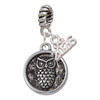 Silver Plated Antiqued Round Seal - Owl - Silver Plated Twist Rope Bead Charm Dangle with Mini Year 2026: Year to Remember Jewelry Gift - Celebrations