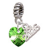 10mm Lime Green Crystal Heart - Silver Plated Twist Rope Bead Charm Dangle with Mini Year 2026: Year to Remember Jewelry Gift - Celebrations
