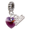10mm Purple Crystal Heart - Silver Plated Twist Rope Bead Charm Dangle with Mini Year 2026: Year to Remember Jewelry Gift - Celebrations
