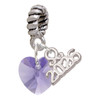 10mm Hot Purple Crystal Heart - Silver Plated Twist Rope Bead Charm Dangle with Mini Year 2026: Year to Remember Jewelry Gift - Celebrations