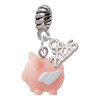 Resin Flying Pink Pig - Silver Plated Twist Rope Bead Charm Dangle with Mini Year 2026: Year to Remember Jewelry Gift - Celebrations