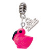 Resin Hot Pink Flamingo - Silver Plated Twist Rope Bead Charm Dangle with Mini Year 2026: Year to Remember Jewelry Gift - Celebrations