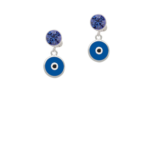 Silvertone Beaded Blue Crystal Horseshoe with Good Luck Blue Crystal Clip on Earrings