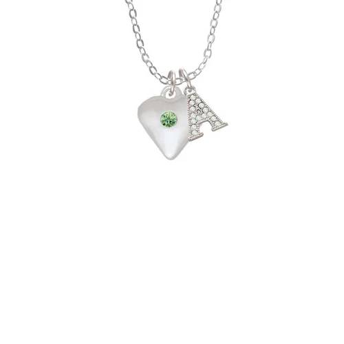 Large August - Lime Green Crystal Heart Crystal Initial - Sophia Necklace