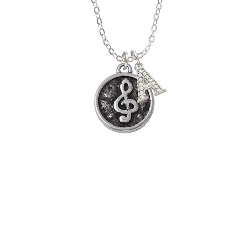 Antiqued Round Seal - Clef Crystal Initial - Sophia Necklace
