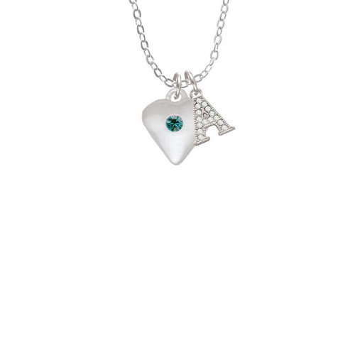 Large December - Teal Crystal Heart Crystal Initial - Sophia Necklace
