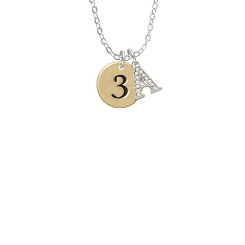 Gold Tone Disc 1/2'' Number - 3 - Crystal Initial - Sophia Necklace