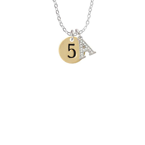 Gold Tone Disc 1/2'' Number - 5 - Crystal Initial - Sophia Necklace