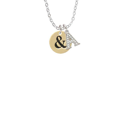 Gold Tone Disc 1/2'' - Symbol - Ampersand - & - Crystal Initial - Sophia Necklace