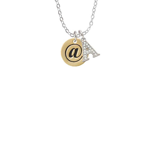 Gold Tone Disc 1/2'' - Symbol - At Sign - @ - Crystal Initial - Sophia Necklace