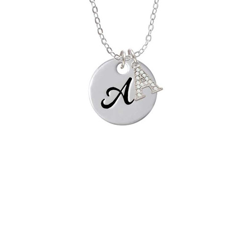 Large Script Letter - A - 3/4'' Disc - Crystal Initial - Sophia Necklace