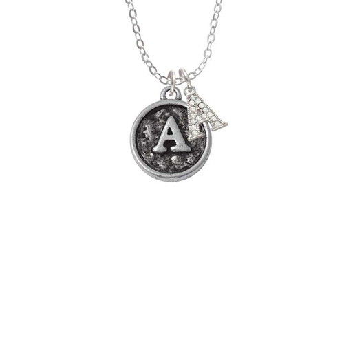 Antiqued Round Seal - Initial - A - Crystal Initial - Sophia Necklace