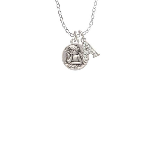 Small Raphael Angel on Disc Crystal Initial - Sophia Necklace