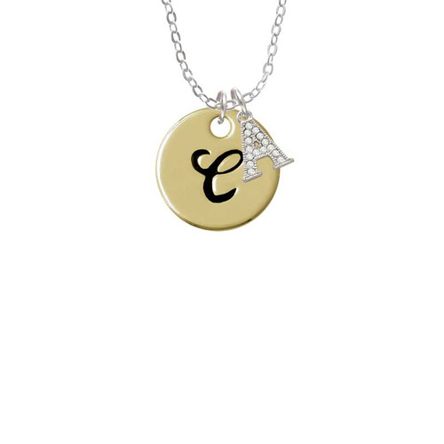 Large Gold Tone Disc Letter - C - 3/4'' Crystal Initial - Sophia Necklace