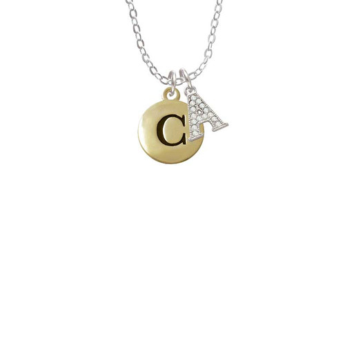 Capital Gold Tone Letter - C - Pebble Disc - Crystal Initial - Sophia Necklace