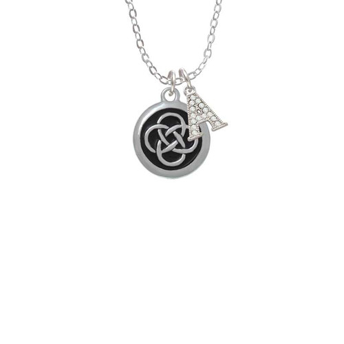 Celtic Knot in Black Circle Crystal Initial - Sophia Necklace