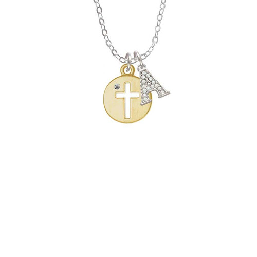Gold Tone Cross Silhouette Crystal Initial - Sophia Necklace