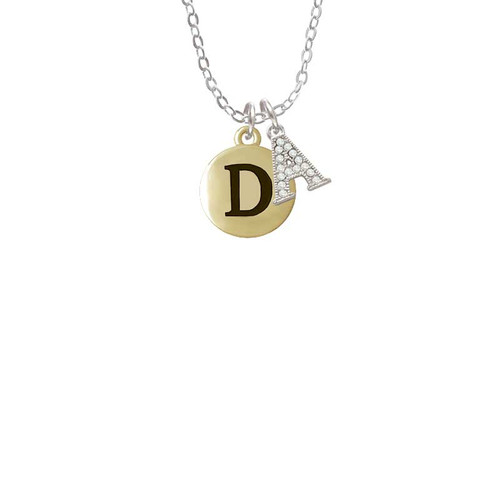 Capital Gold Tone Letter - D - Pebble Disc - Crystal Initial - Sophia Necklace