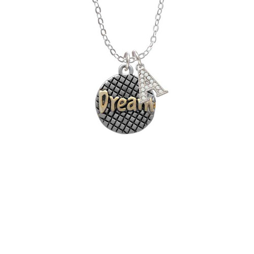 Gold Tone ''Dream'' on Hatched Disc Crystal Initial - Sophia Necklace