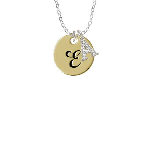 Large Gold Tone Disc Letter - E - 3/4'' Crystal Initial - Sophia Necklace