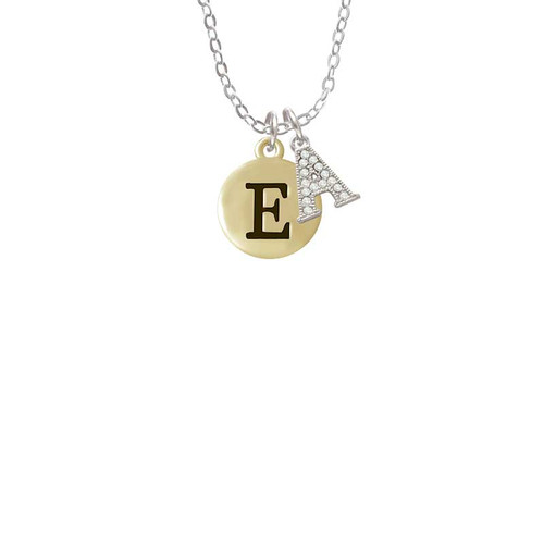 Capital Gold Tone Letter - E - Pebble Disc - Crystal Initial - Sophia Necklace