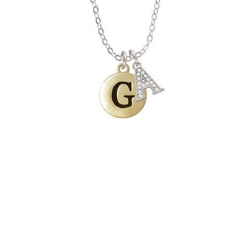 Capital Gold Tone Letter - G - Pebble Disc - Crystal Initial - Sophia Necklace