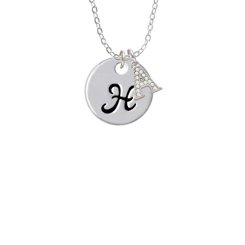 Large Script Letter - H - 3/4'' Disc - Crystal Initial - Sophia Necklace