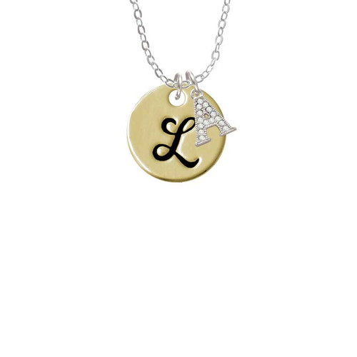 Large Gold Tone Disc Letter - L - 3/4'' Crystal Initial - Sophia Necklace