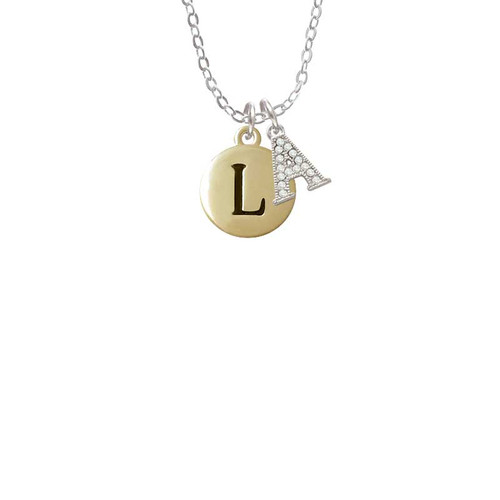 Capital Gold Tone Letter - L - Pebble Disc - Crystal Initial - Sophia Necklace