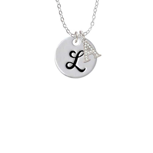 Large Script Letter - L - 3/4'' Disc - Crystal Initial - Sophia Necklace