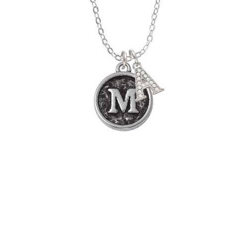 Antiqued Round Seal - Initial - M - Crystal Initial - Sophia Necklace
