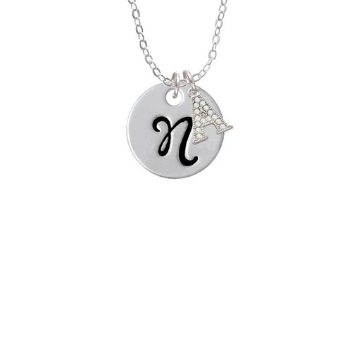 Large Script Letter - N - 3/4'' Disc - Crystal Initial - Sophia Necklace
