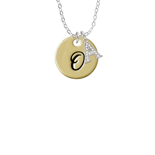 Large Gold Tone Disc Letter - O - 3/4'' Crystal Initial - Sophia Necklace