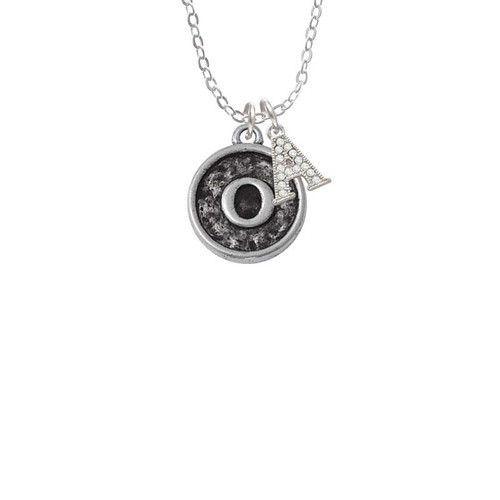 Antiqued Round Seal - Initial - O - Crystal Initial - Sophia Necklace