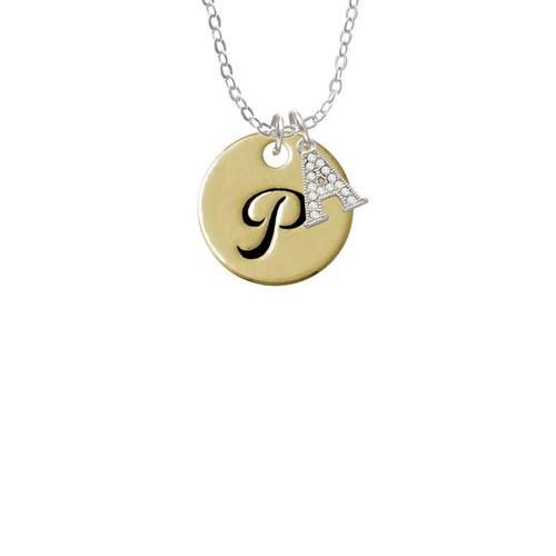 Large Gold Tone Disc Letter - P - 3/4'' Crystal Initial - Sophia Necklace