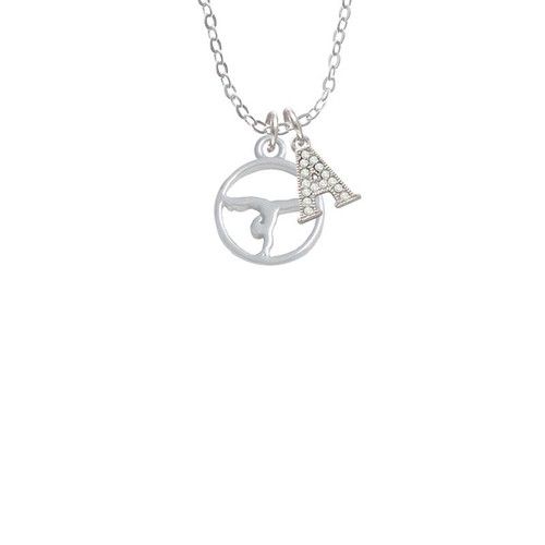 Gymnast Silhouette in 1/2'' Disc Crystal Initial - Sophia Necklace
