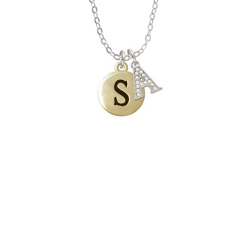 Capital Gold Tone Letter - S - Pebble Disc - Crystal Initial - Sophia Necklace