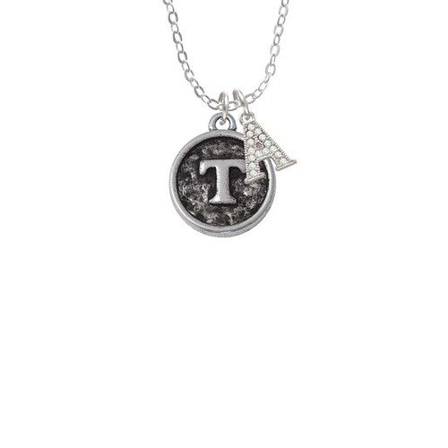 Antiqued Round Seal - Initial - T - Crystal Initial - Sophia Necklace