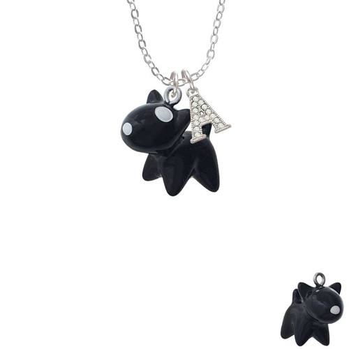 Resin Black Bull Terrier Dog Crystal Initial - Sophia Necklace