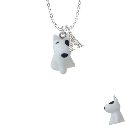 Resin White Bull Terrier Dog Crystal Initial - Sophia Necklace