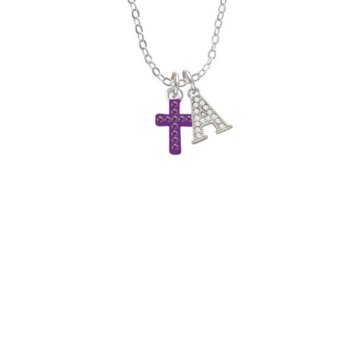 Small Purple Crystal Cross Crystal Initial - Sophia Necklace