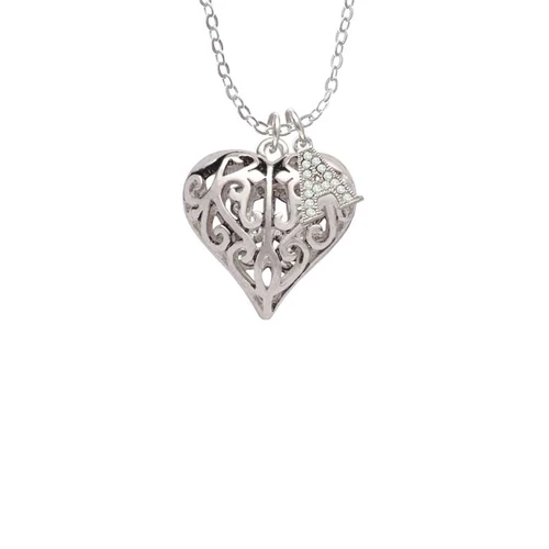 Large Open Filigree Heart Crystal Initial - Sophia Necklace