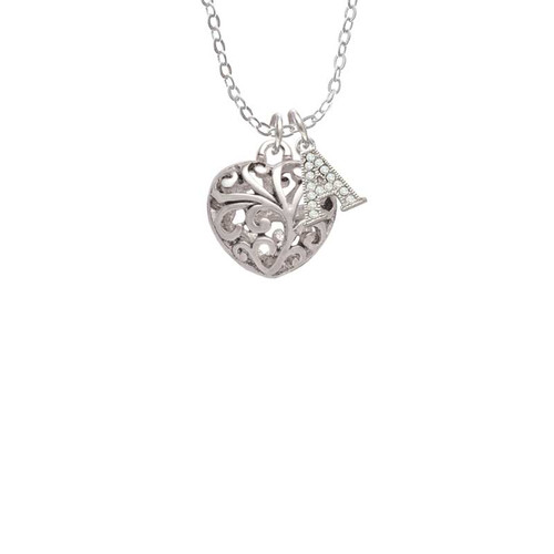 Medium Open Filigree Heart Crystal Initial - Sophia Necklace