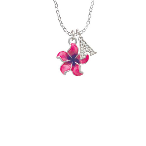 Hot Pink and Purple Plumeria Flower Crystal Initial - Sophia Necklace